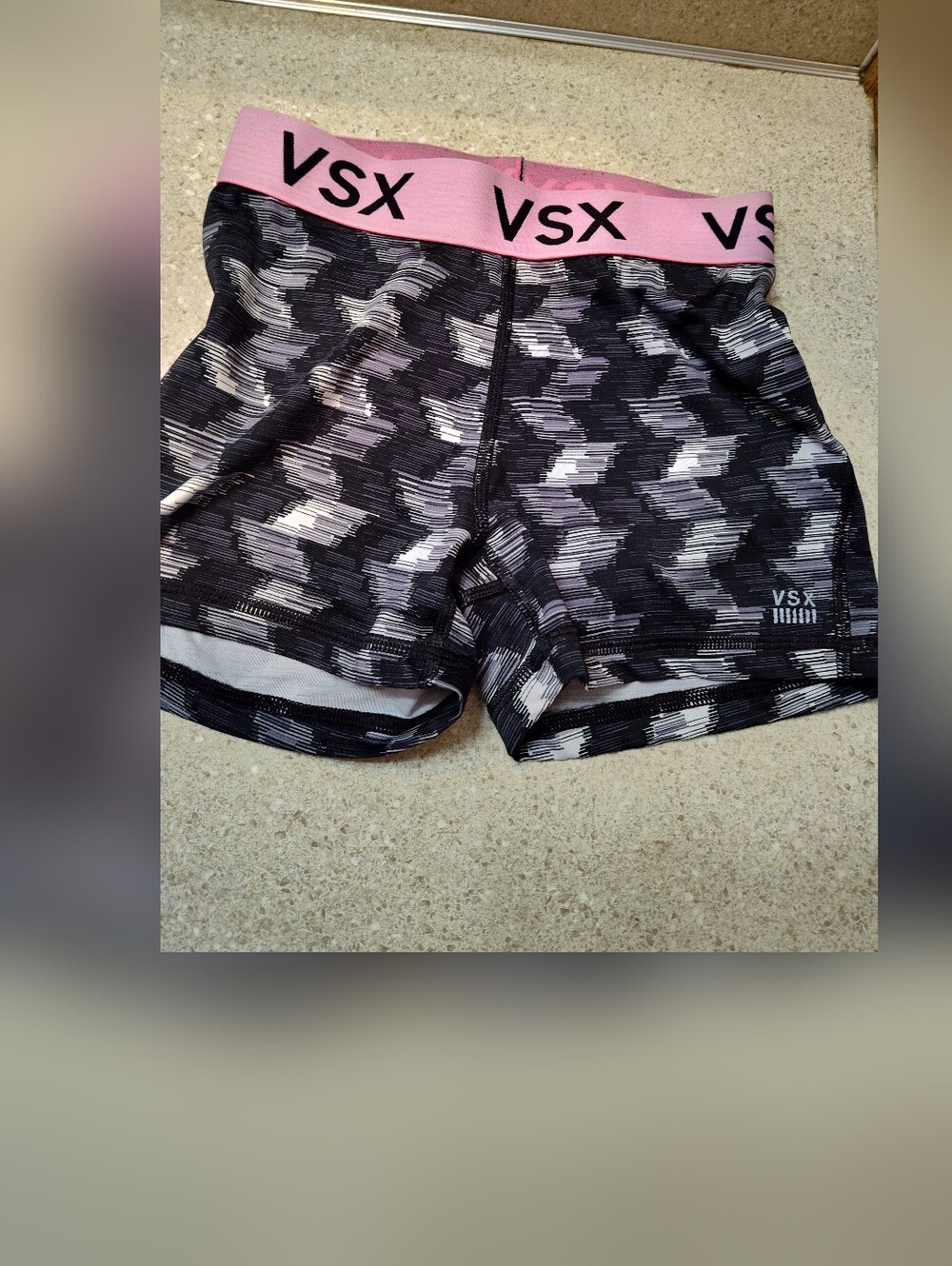 VSX Pink Waistband Black & Gray Camo Bike Shorts